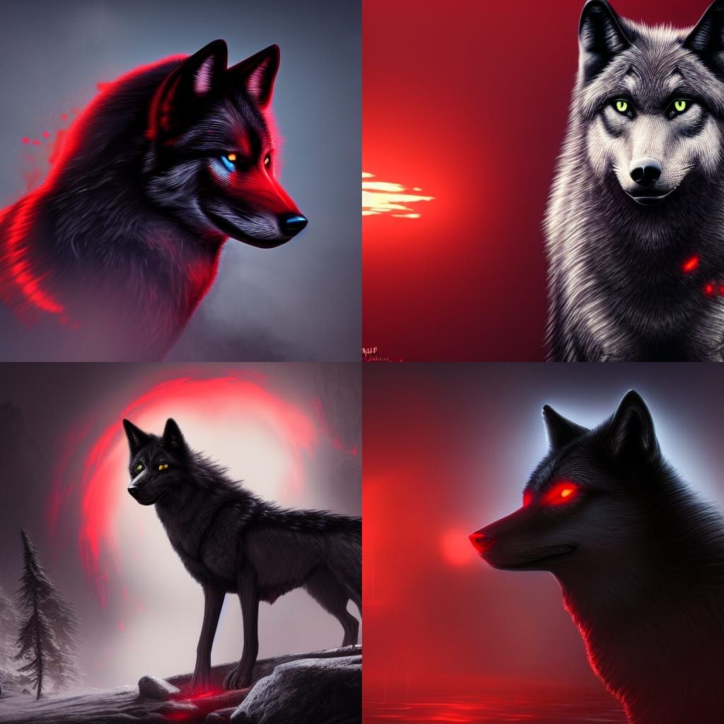 Black Wolf with Glowing Red Eyes Fantasy Art
