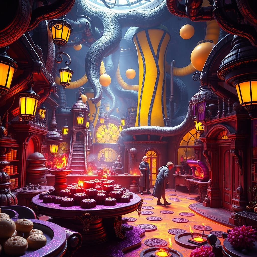 Magical Chocolate Factory in Dark Fantasy Concept Art Style