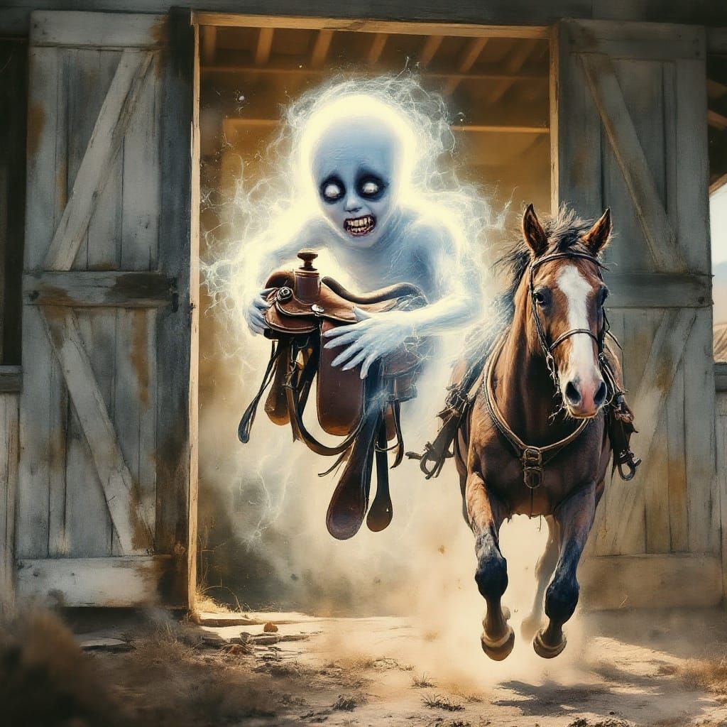 Ghostly Rider Fades Away in a Haunting, Dreamlike Scene