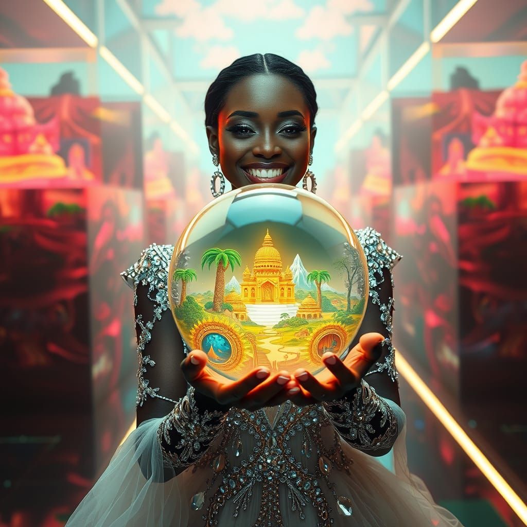 Cyberpunk Woman with Futuristic World Projection