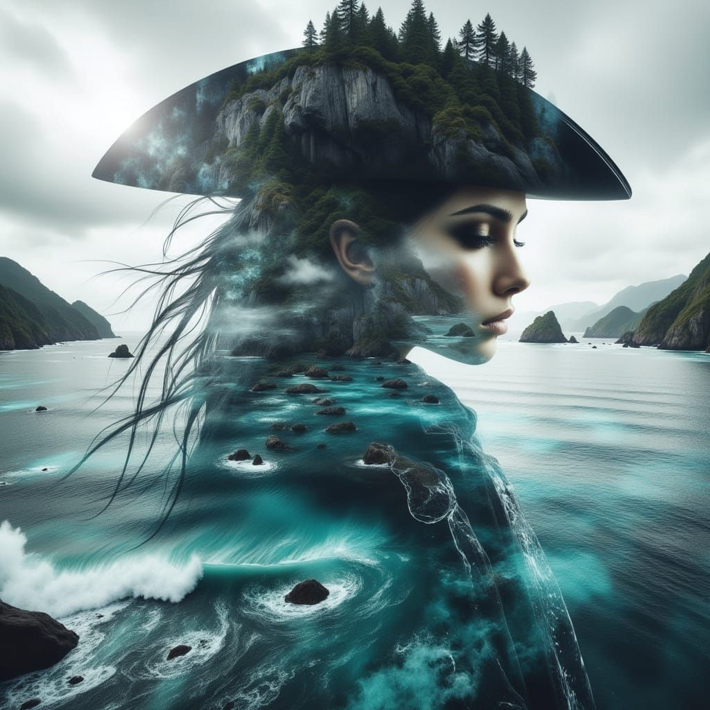 Pirate Double Exposure in Detailed Matte Painting Style