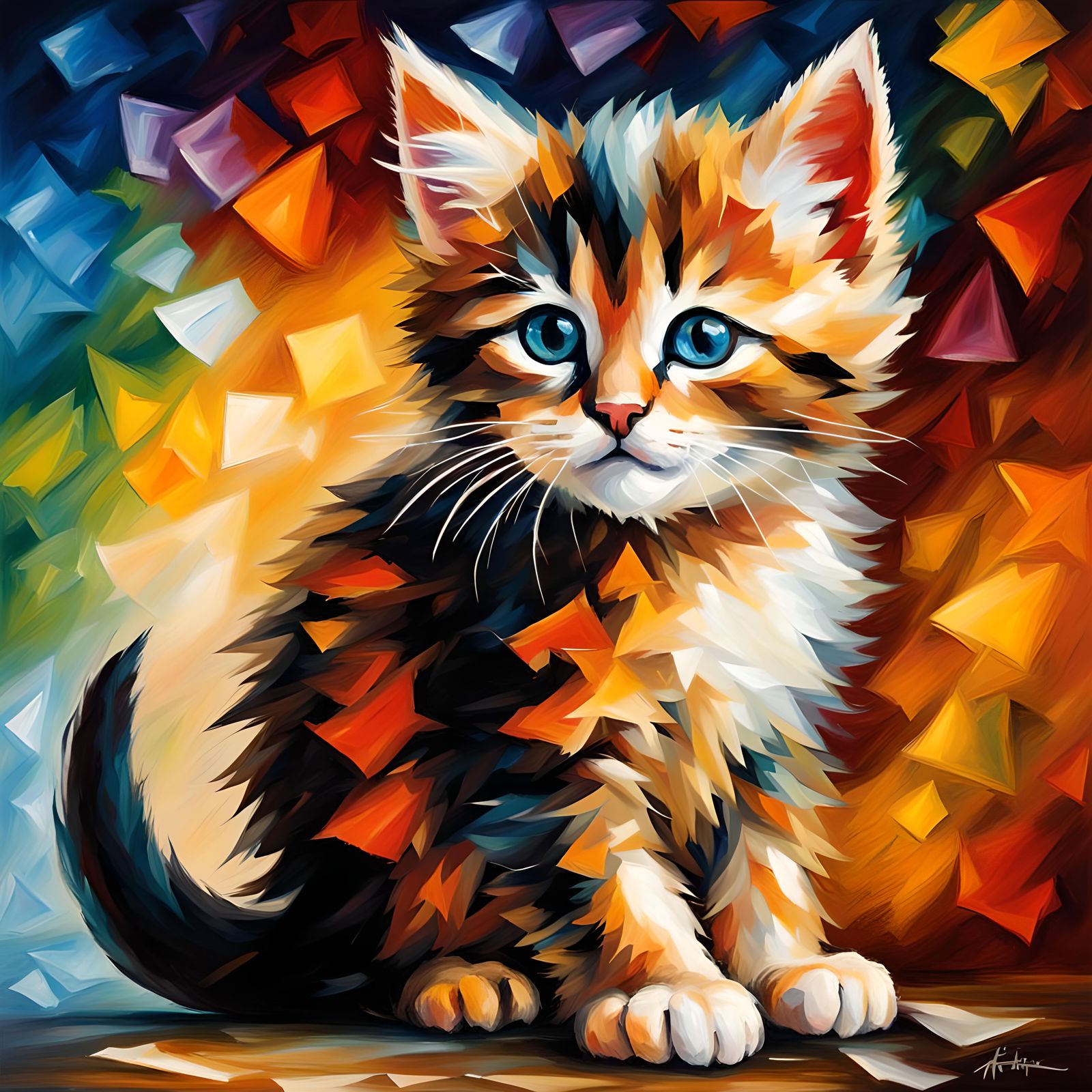 Colorful Kitten in Impressionistic Style