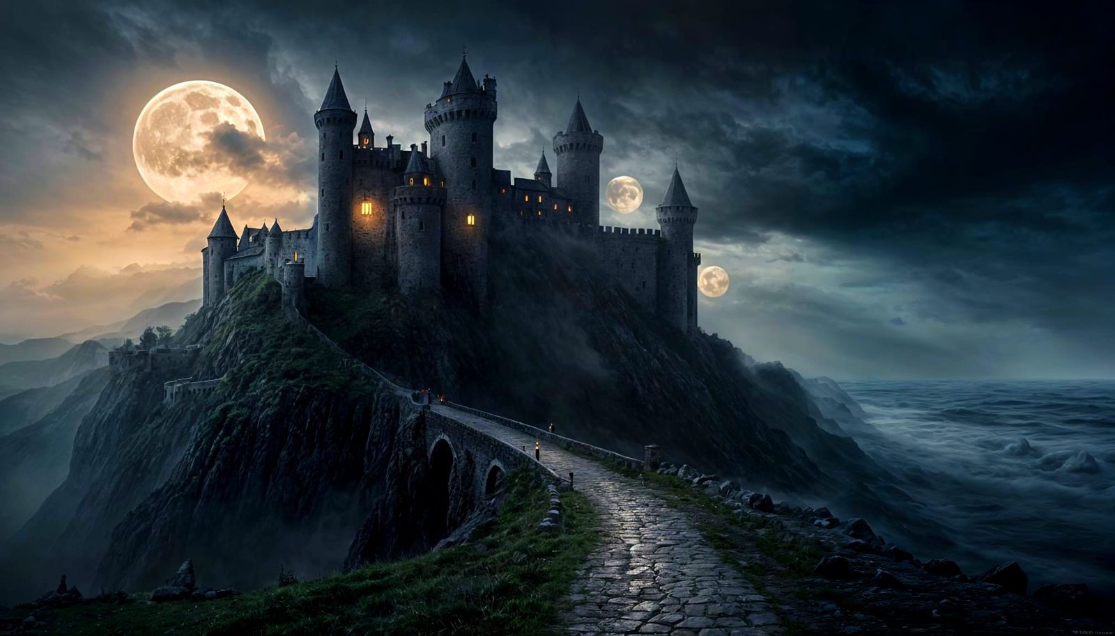 Medieval Castle Under Moonlight: Sinister 8K Art
