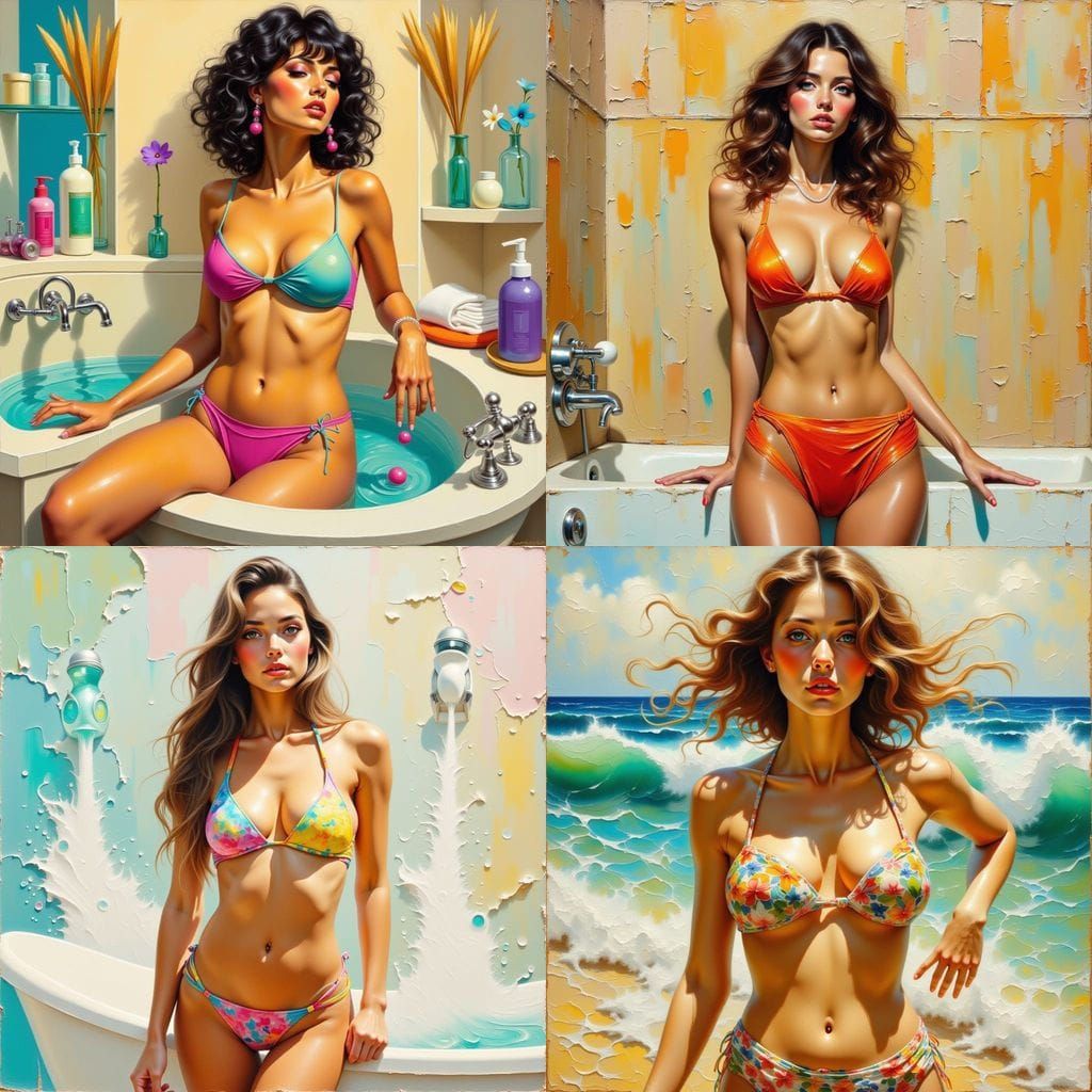 Pop Surreal Woman in Swimsuit, Impasto Painting