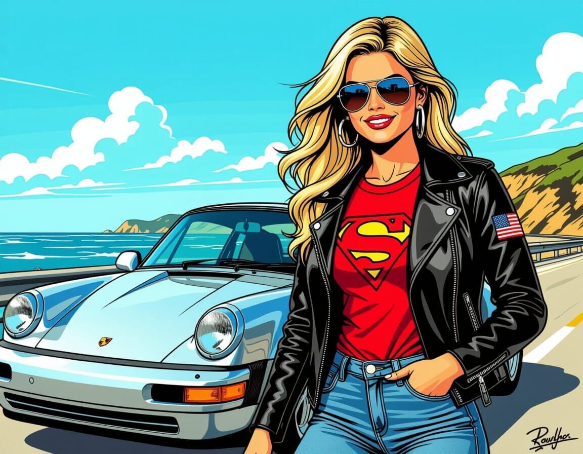 Comic Art of Woman in Top Gun Jacket by Silver Porsche