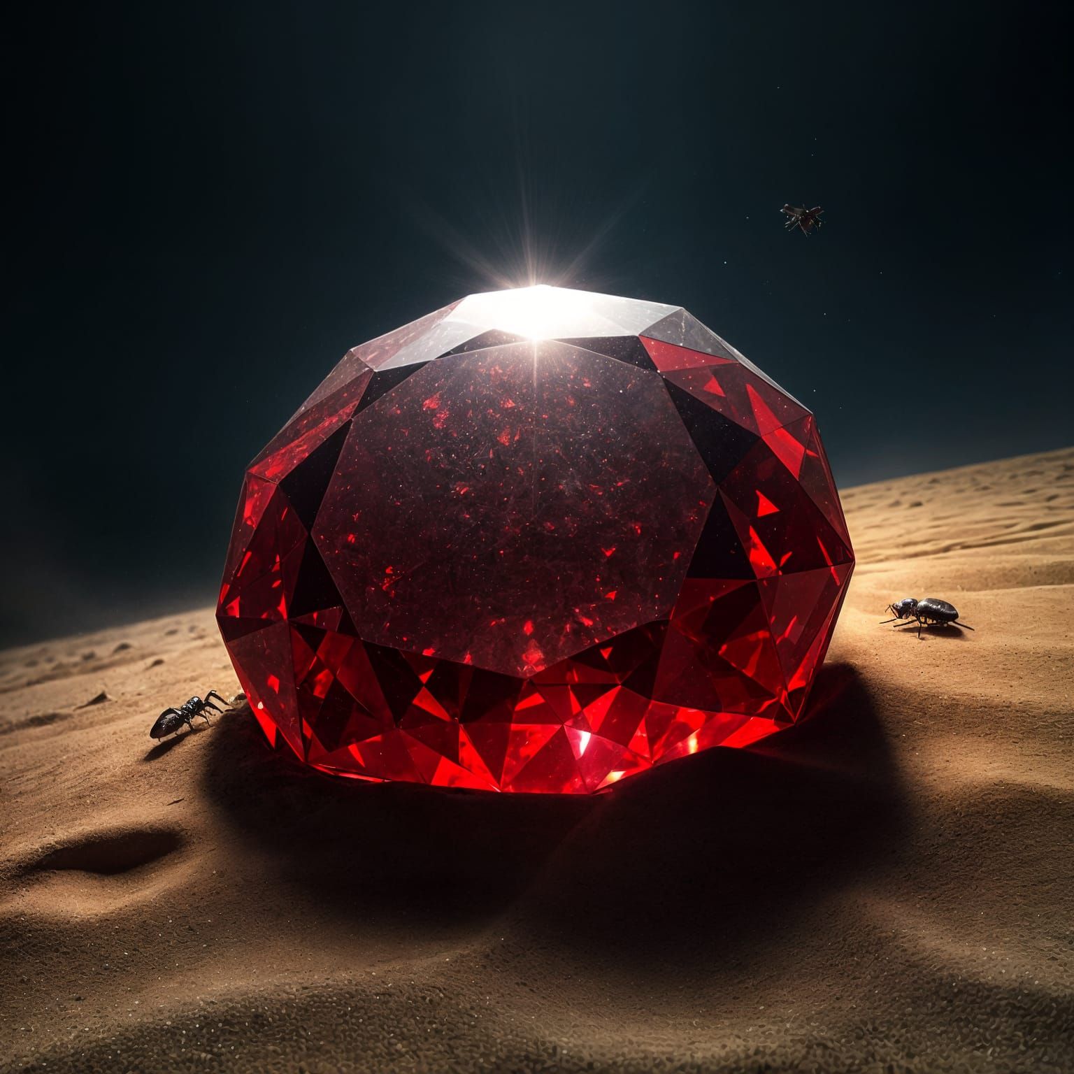 Surreal Ruby Glows in Dark Desert Landscape