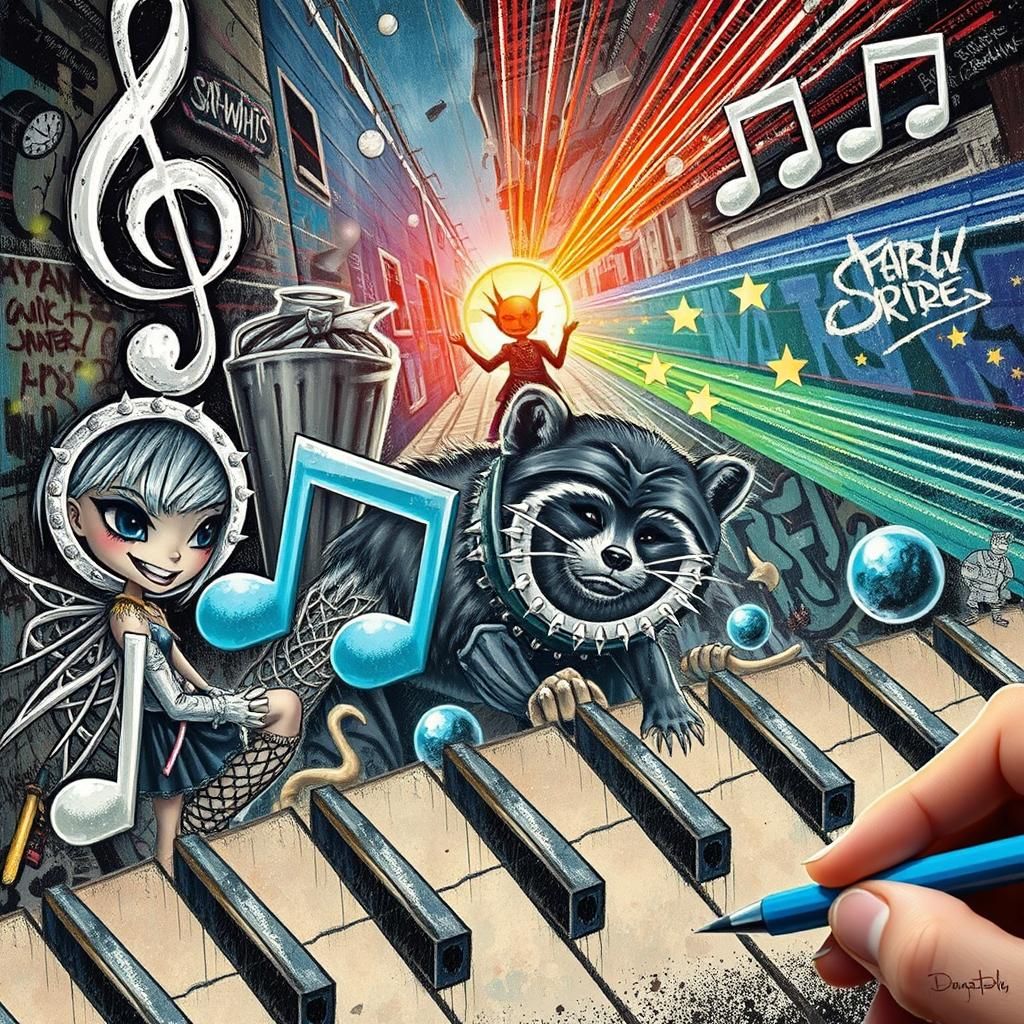 Punk Fairy Princess in Urban Ghetto, Mixed-Media Street Art