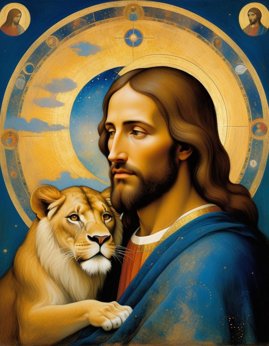 Jesus in Serene Harmony with Majestic Lion