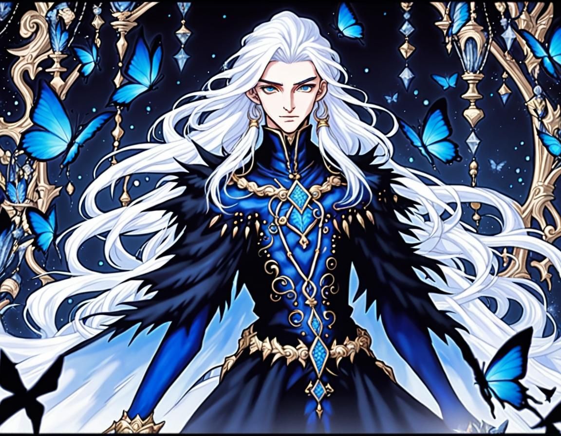 Anime Winter Eladrin Noble with Blue Butterflies