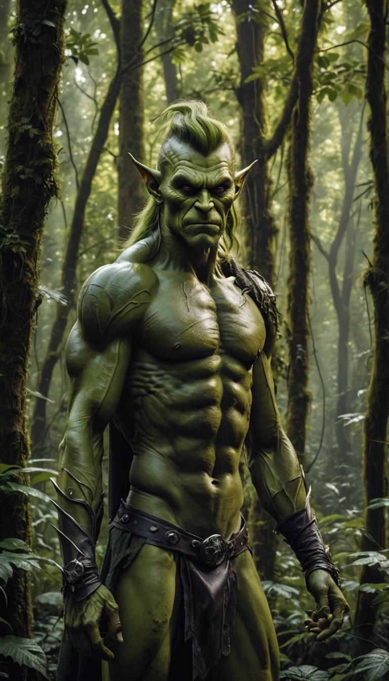 Green Goblin Man Portrait in Lush Forest