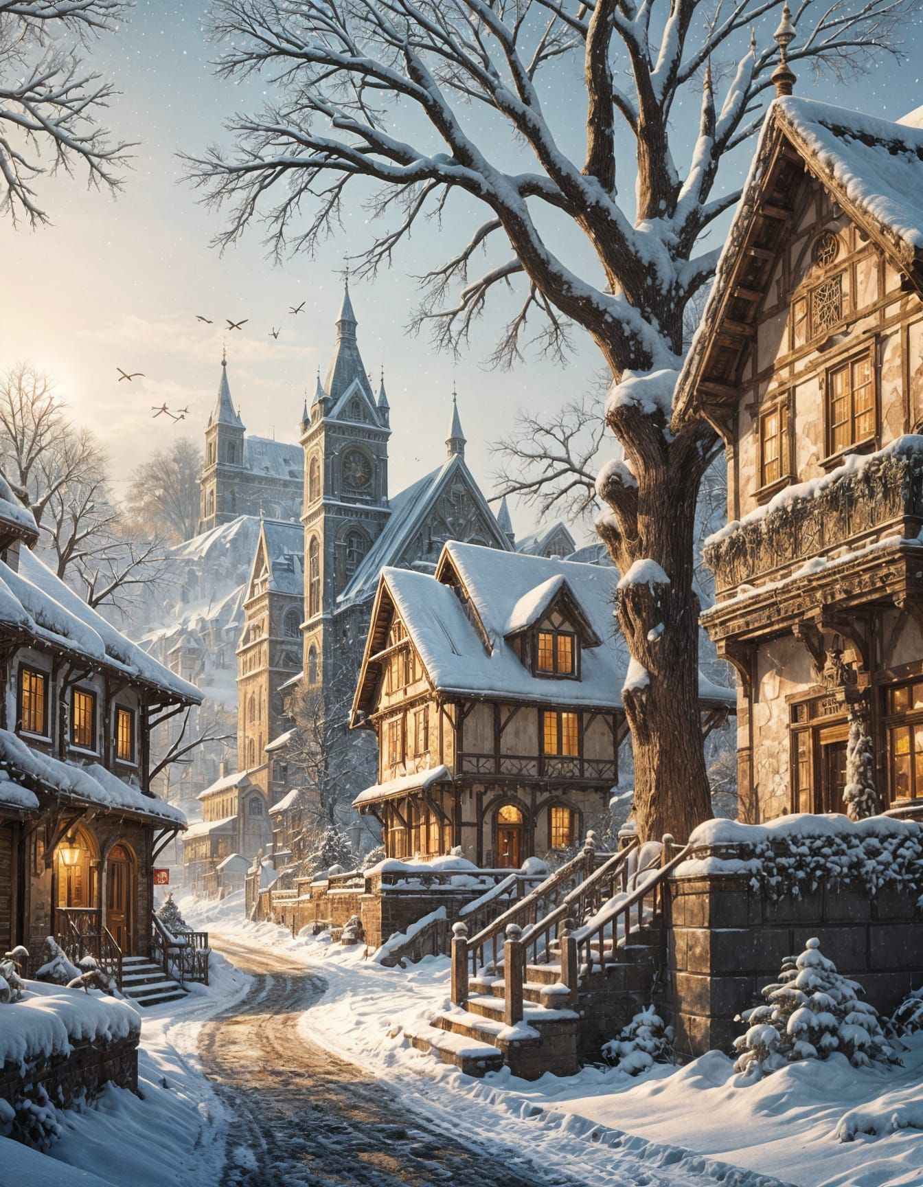 Stunning Ornate Snowy Village Scene