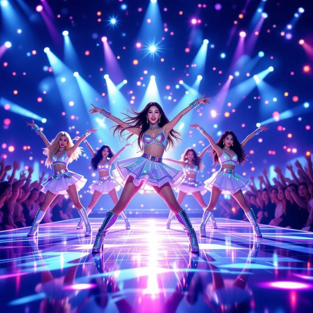K-Pop Girl Group Electrifies Stage in Hyperrealistic Digital...