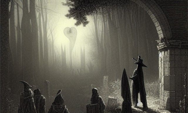 Plague Doctor in Ruined Town: A Doré-esque Horror