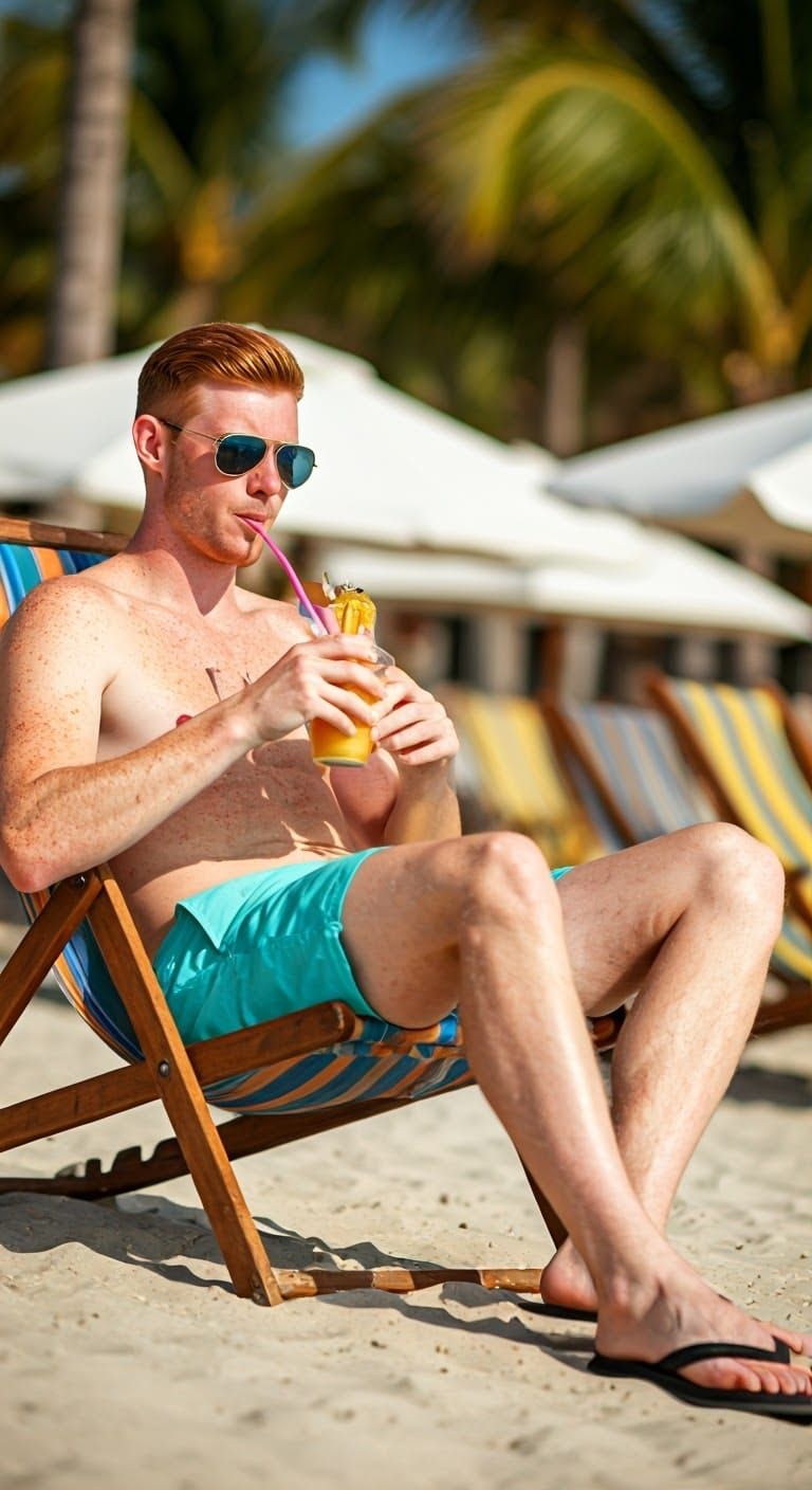Tall Man Soaks Up Sunshine at the Beach in Vibrant Colors