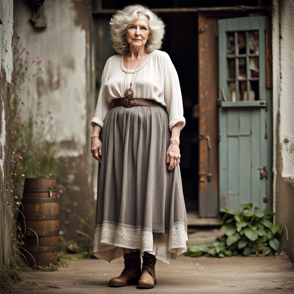 Older Woman with Blonde Hair in Shabby Parlour