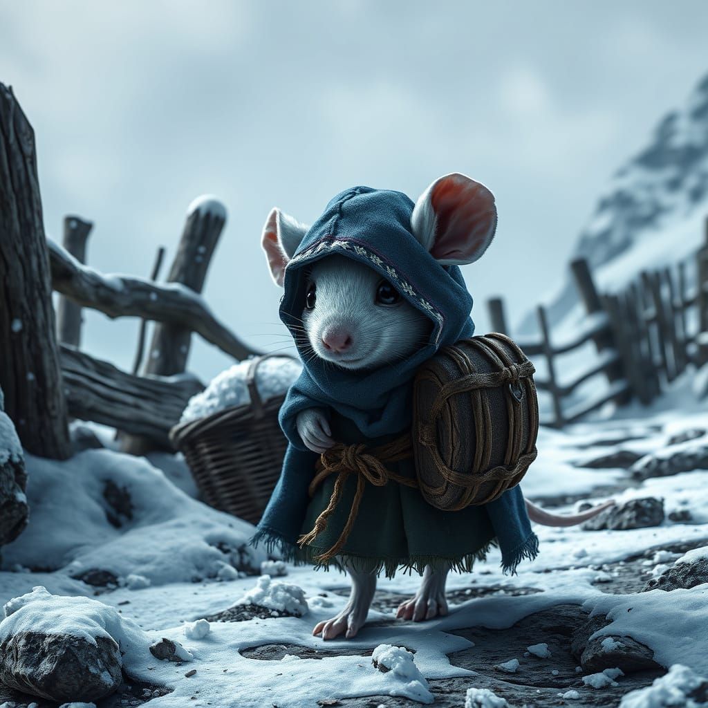 Determined Mouse in Snowy Mountain Landscape