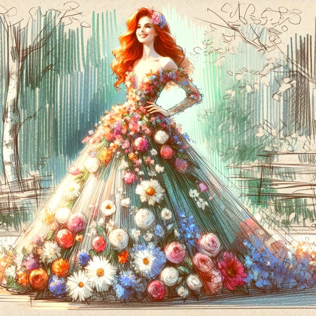 Ethereal Impressionist Portrait of a Red-Haired Woman in a F...