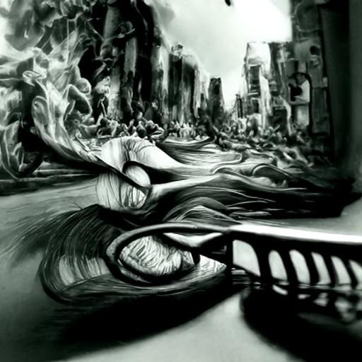 Hyperdetailed Charcoal Drawing: City Fading
