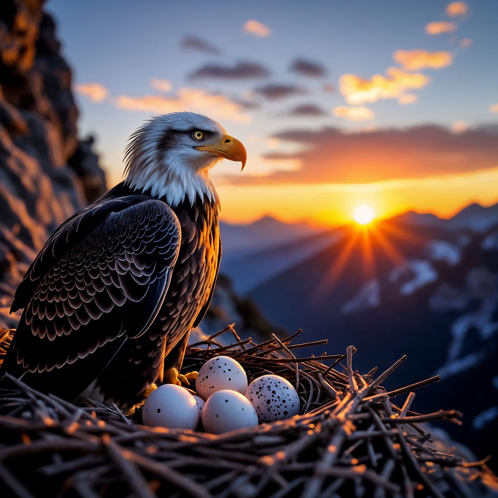Majestic Bald Eagle Scans Fiery Sunset Horizon