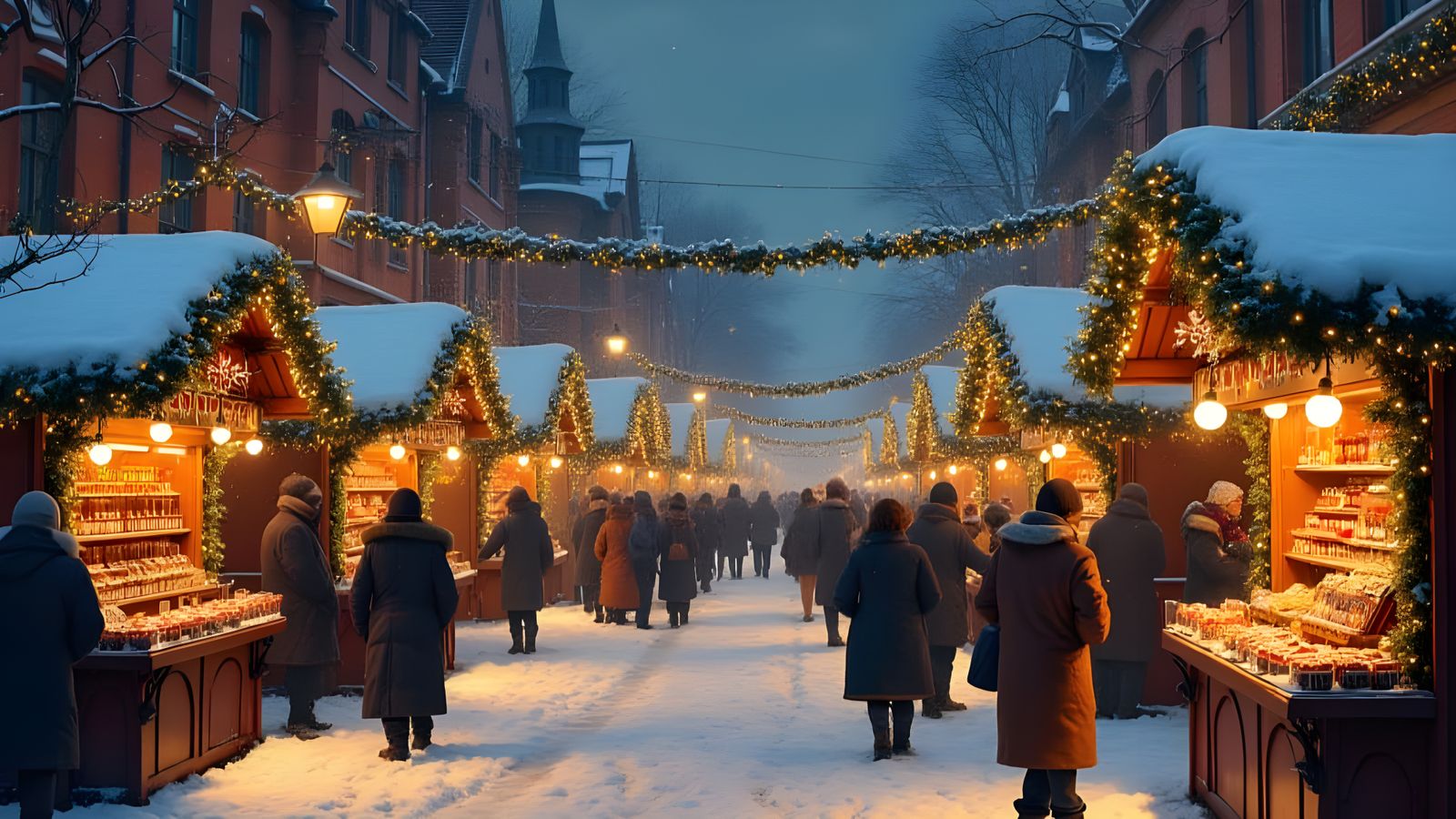 Winter Wonderland Christmas Market Scene in 8K Resolution