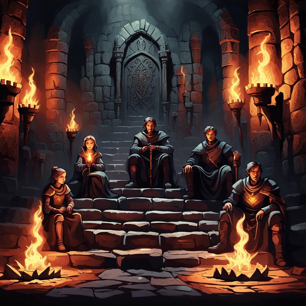 Medieval Family on Thrones in Gloomy Dungeon