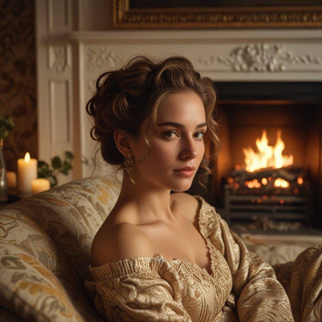 Cozy Digital Portrait of Woman in Golden Light