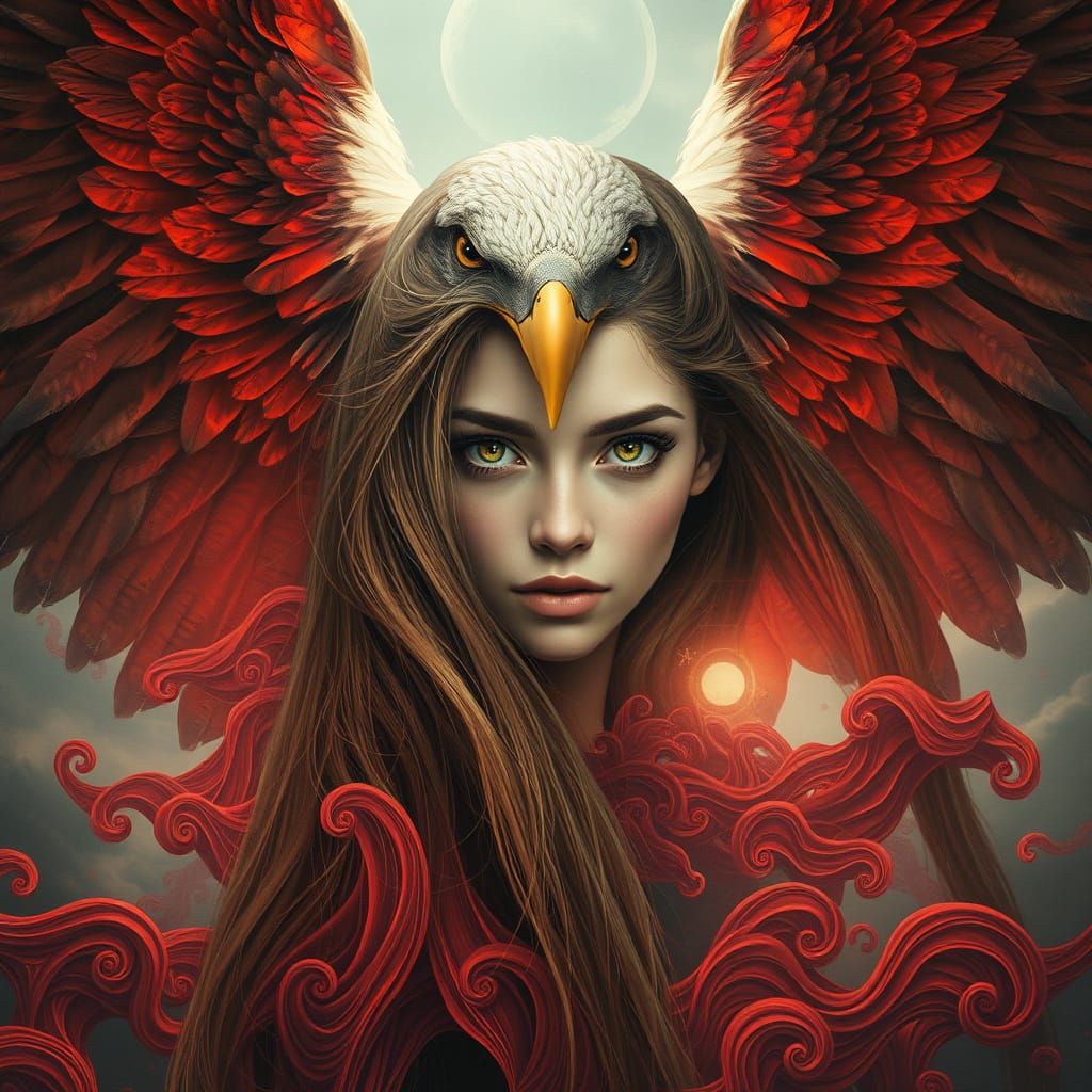 Surreal Portrait of a Captivating Young Woman Amidst Majesti...