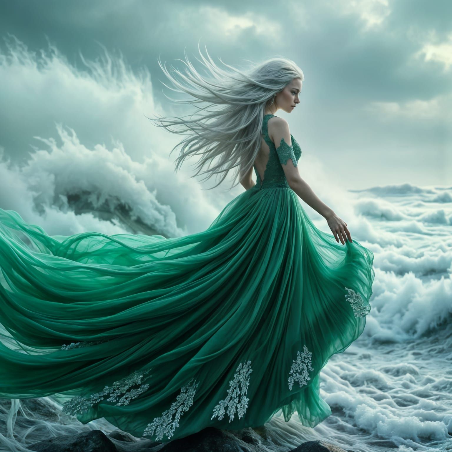 Ethereal Goddess of Icy Whirlwinds in Hyper Realism
