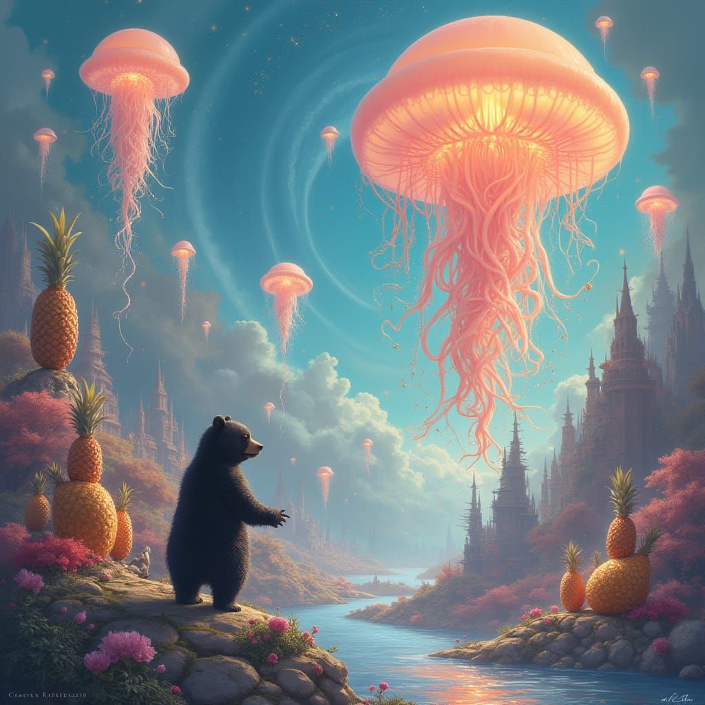 Surreal City of Jellyfish and Flying Toasters in Iridescent ...
