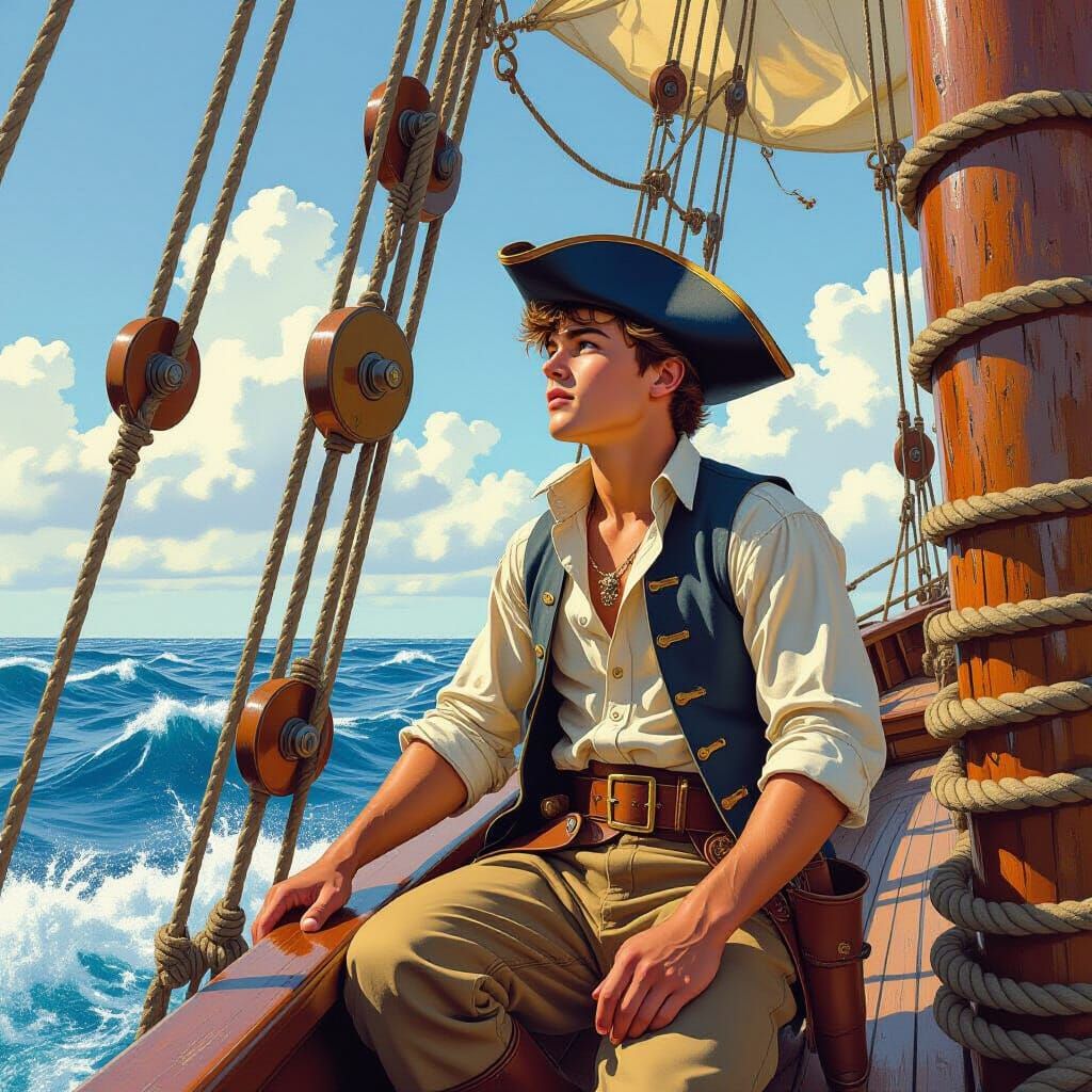 Young Deckhand Watches the Ocean, Comic Book Art