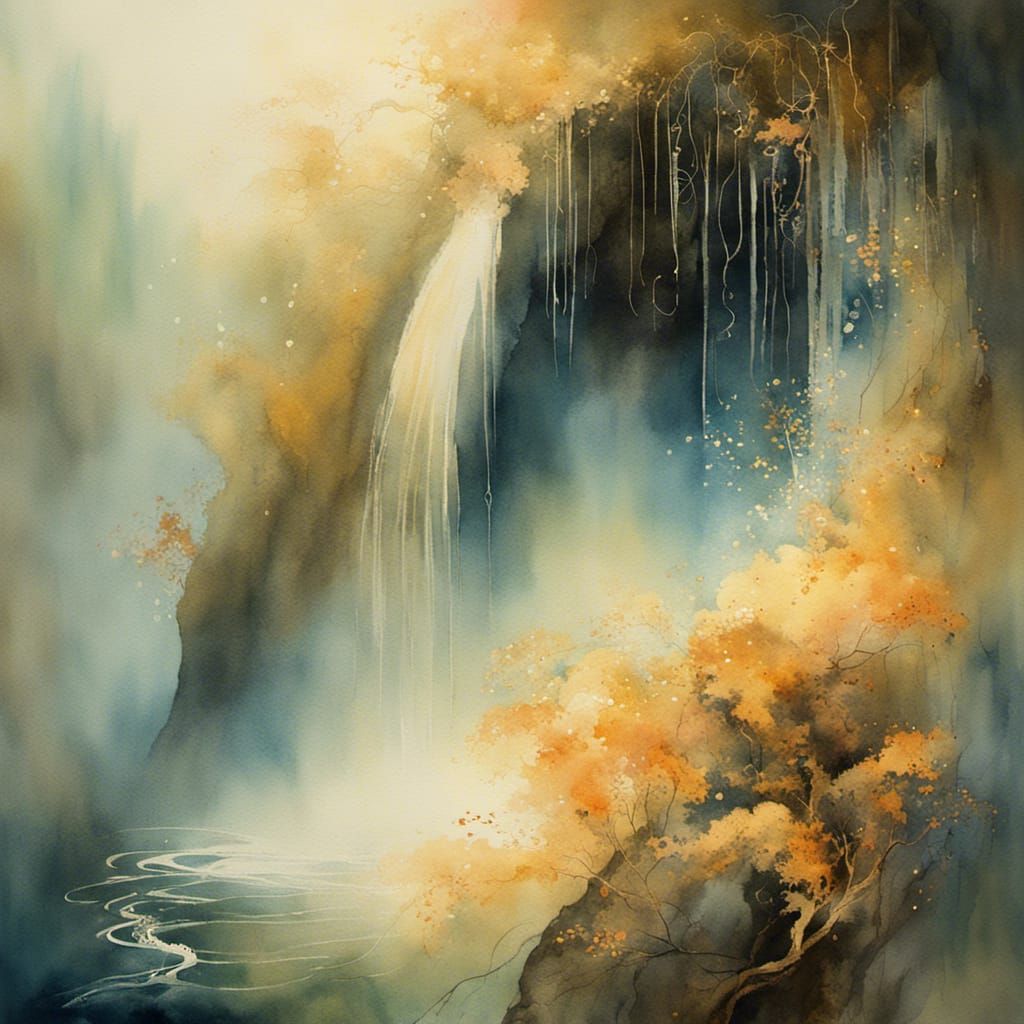 Glowing Watercolor Waterfall Inspired by Bachelier