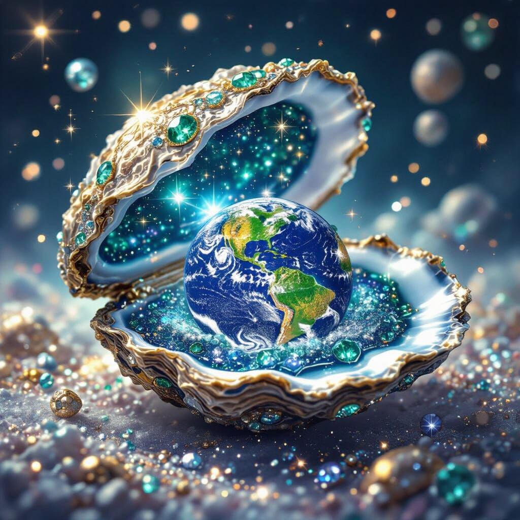 Jeweled Oyster Reveals Planet Earth: Digital Art