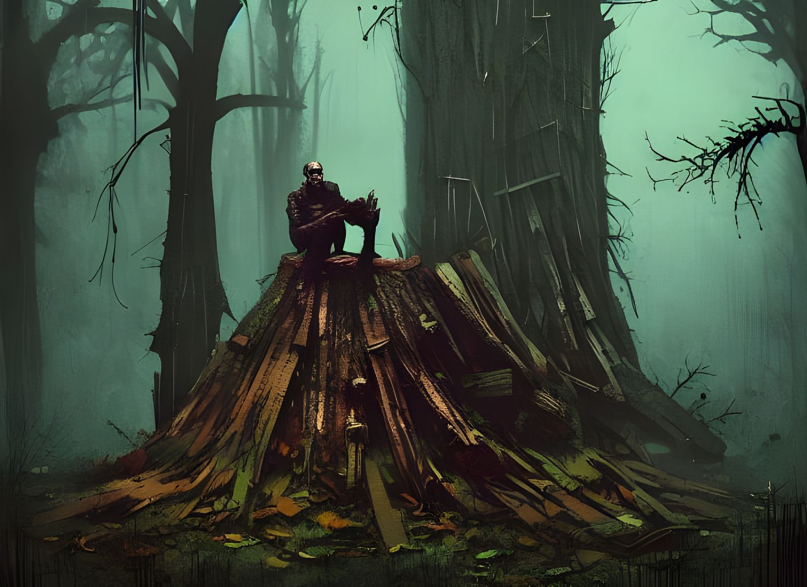 Frankenstein's Monster in a Spooky Forest