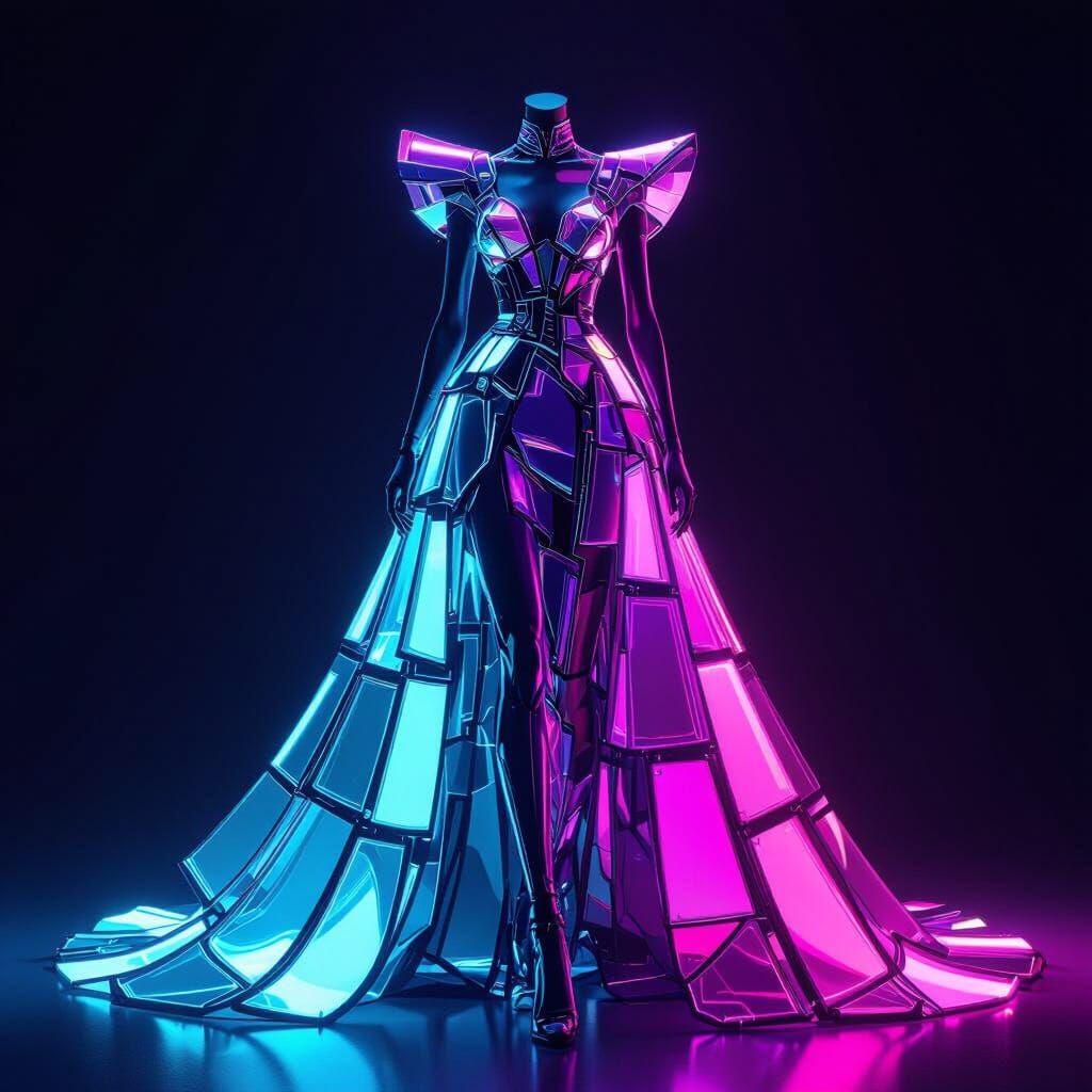 Futuristic Glowing Glass Dress in Cyberpunk Style
