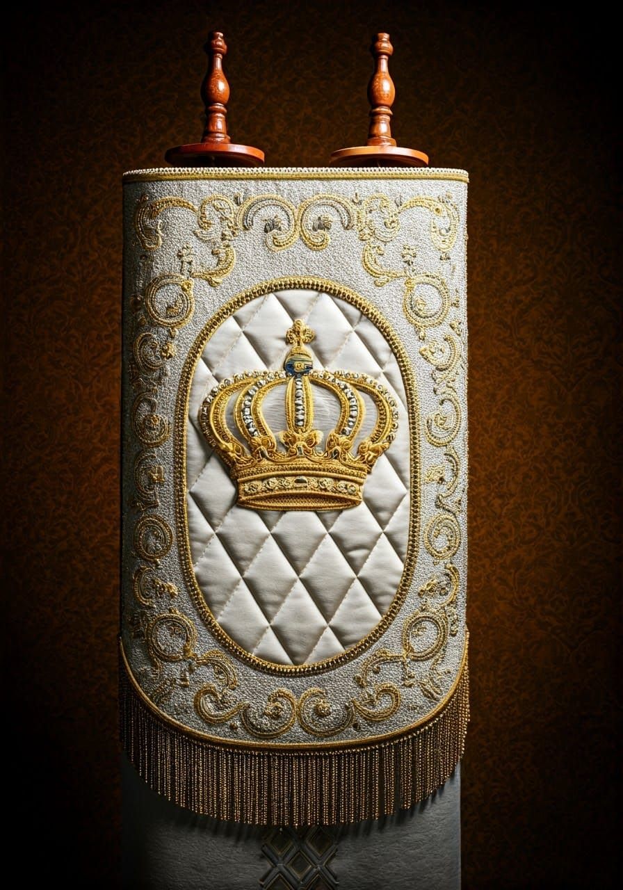 Luxurious Hasidic-American Torah Mantle with Golden Embroide...