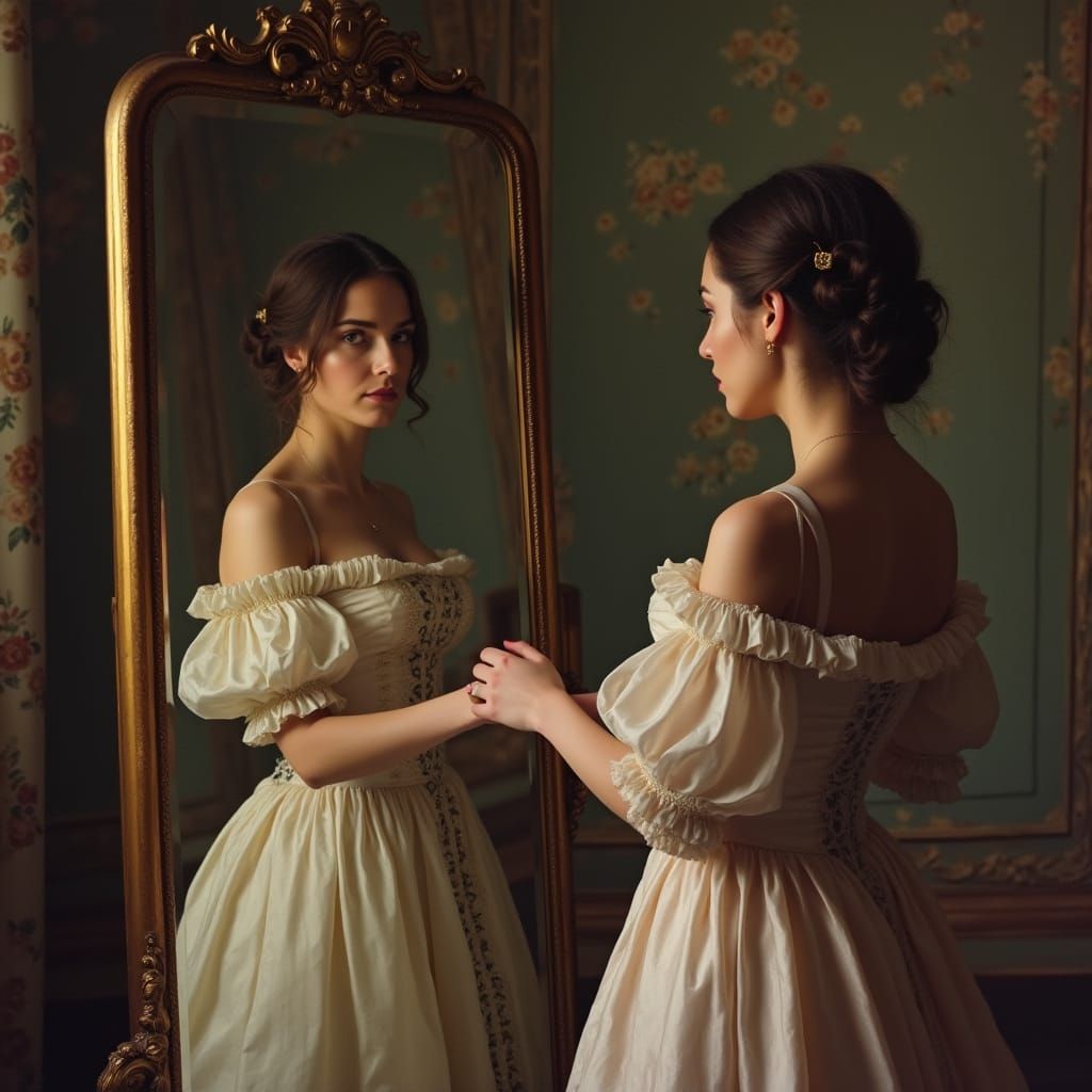 Reflections: 1850s Woman Reaches Out From Mirror