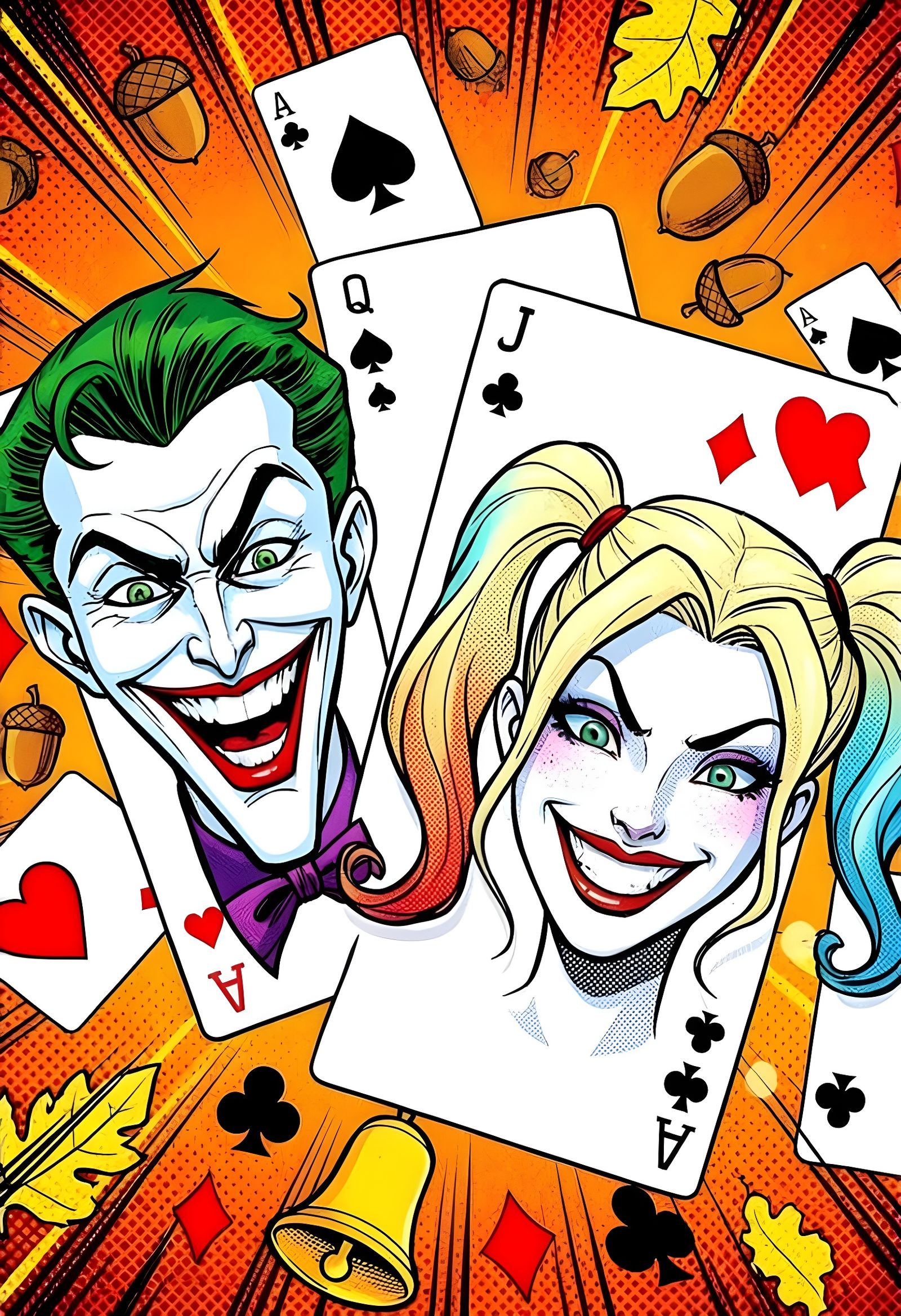 Joker and Harley Quinn Playing Cards in Comic Style