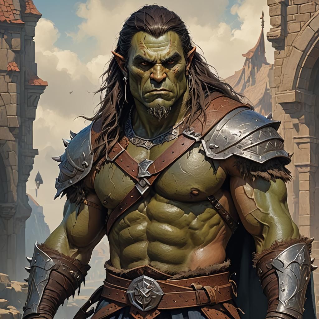 Half-Orc Barbarian Gazing at Horizon