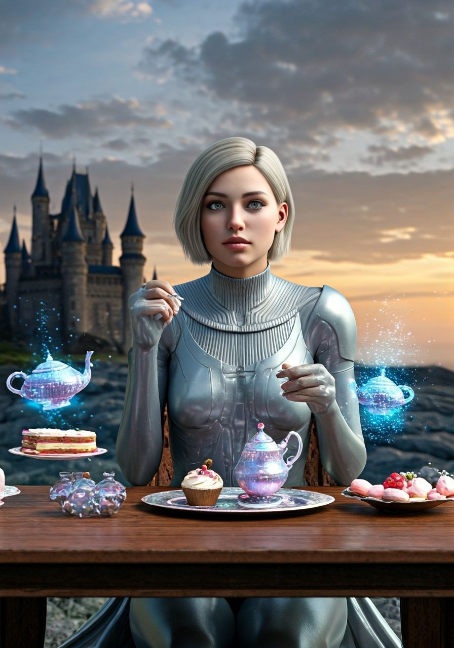 Witch Sampling Magical Dishes Before Medieval Castle