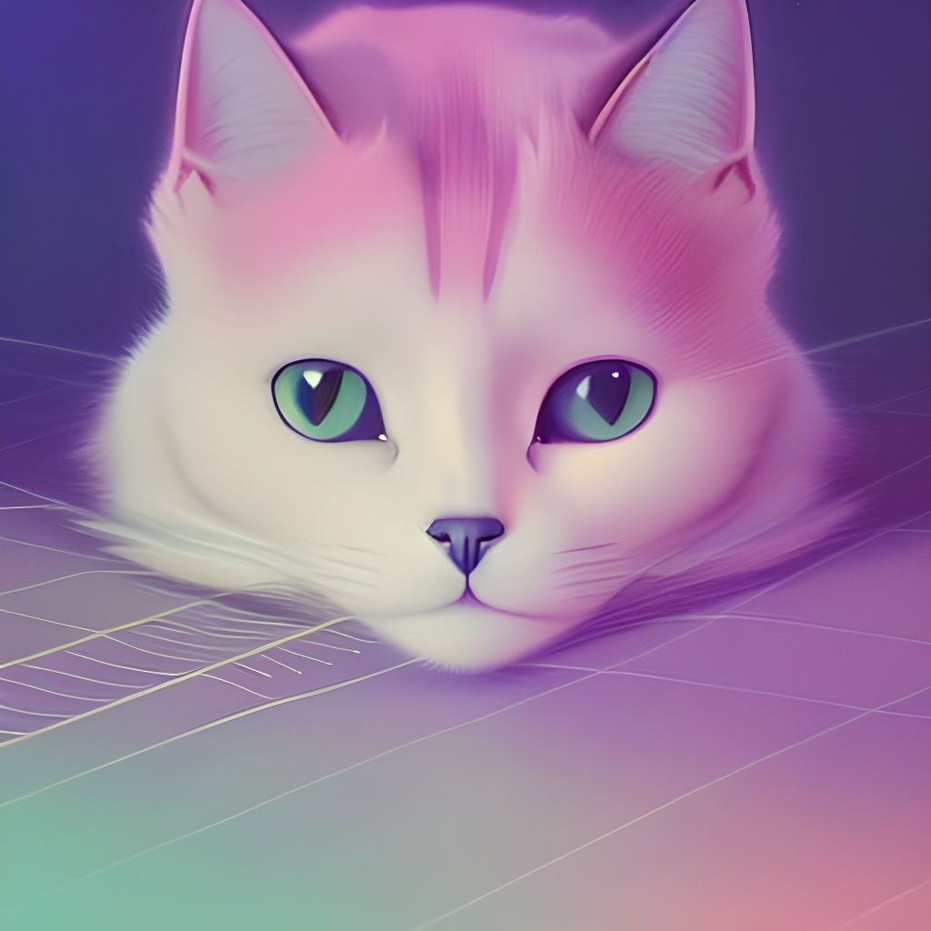 Peaceful Lofi Cat in Vaporwave Anime Style