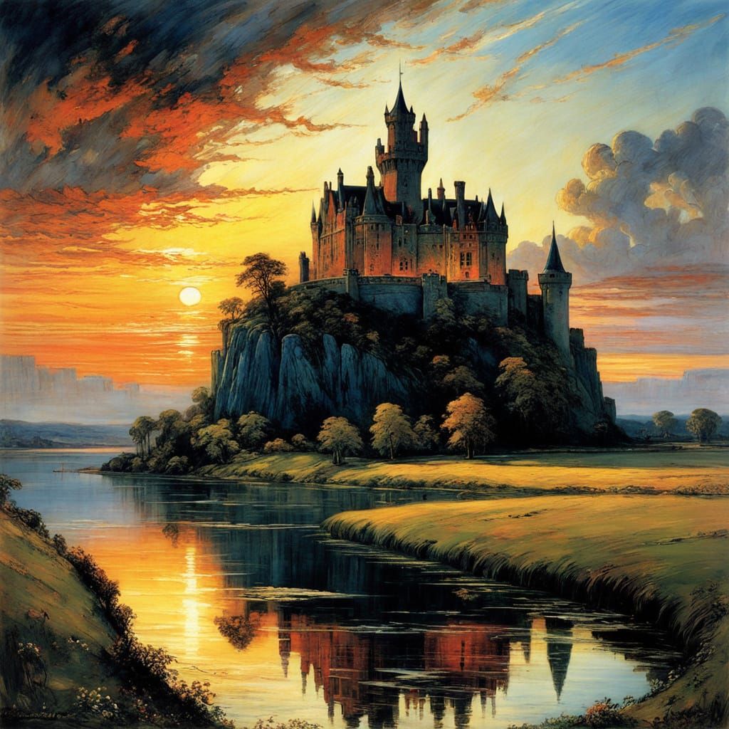 Fairytale Castle Sunset Inspired by Rackham and Constable