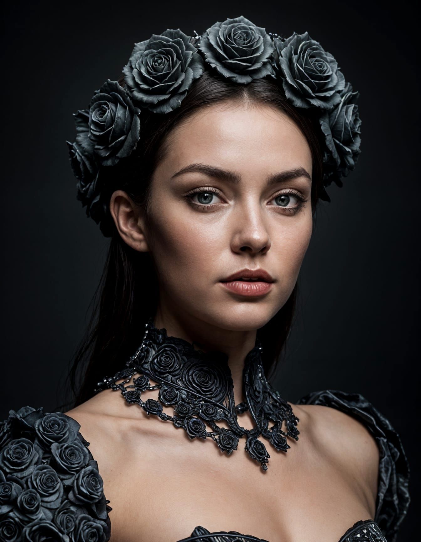 Gothic Android: Portrait of Woman with Black Roses