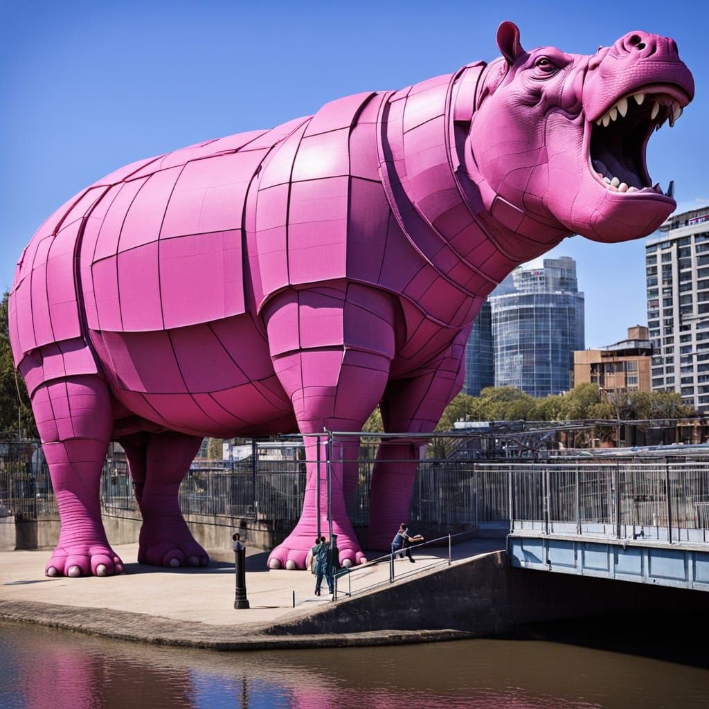 Hippopotamus Swallows Futuristic Metropolis