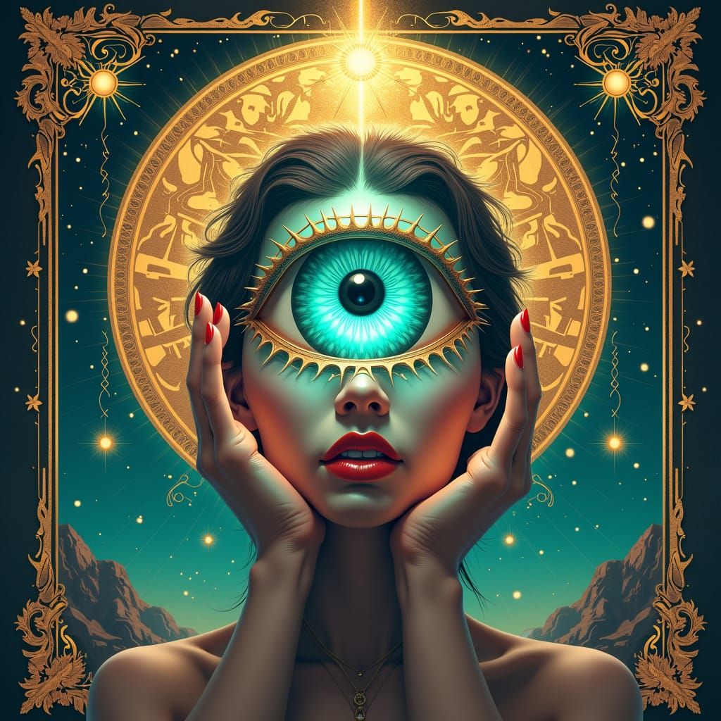 Mystical Eye of Insight Tarot Card in Vaporwave Style