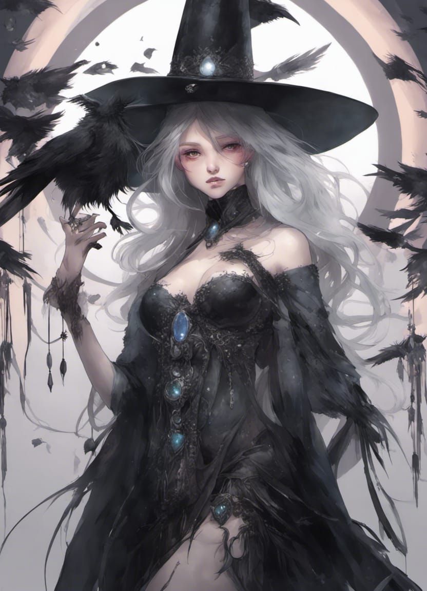 Captivating Raven Witch with Opalescent Gems
