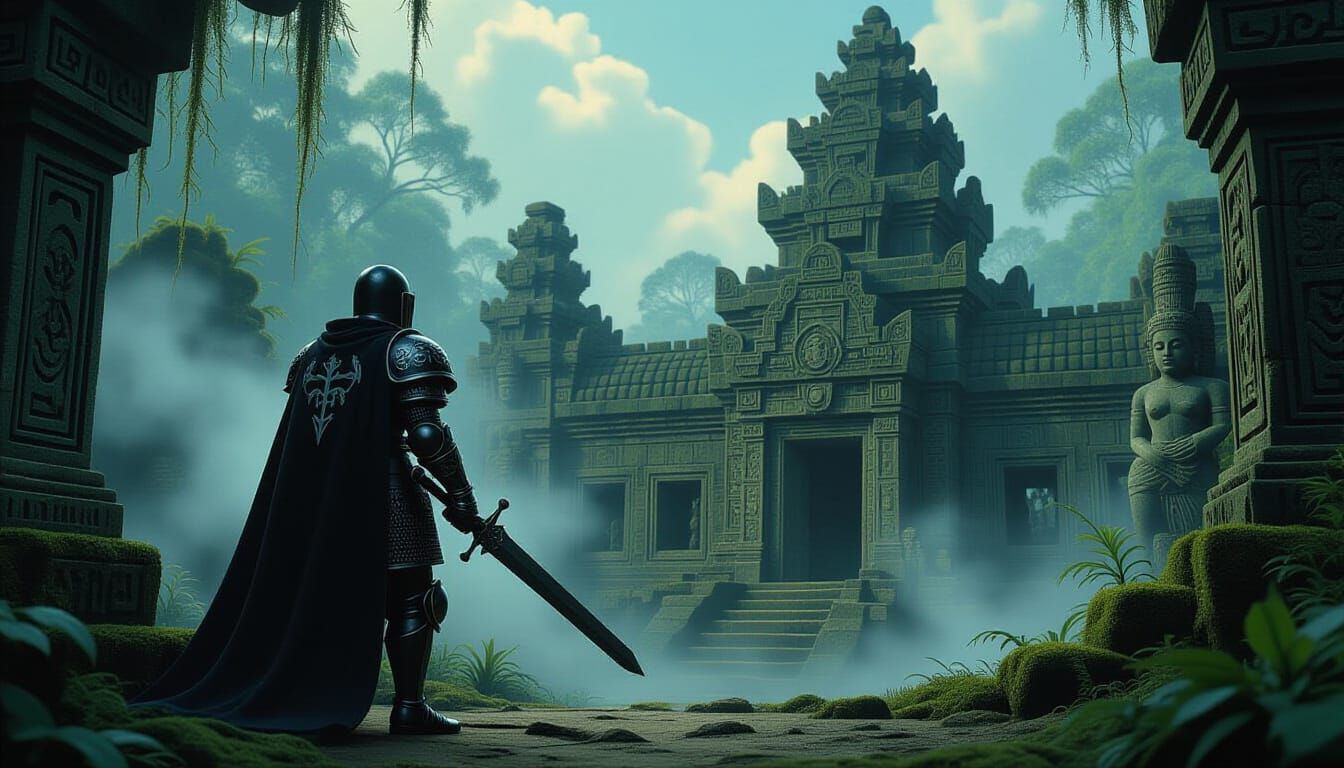 Claymation Knight in Gothic Armor Guards Ancient Temple