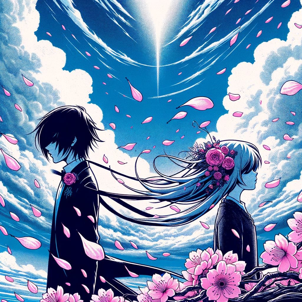 Sakura Petals on the Wind: Emo Gothic Cartoon