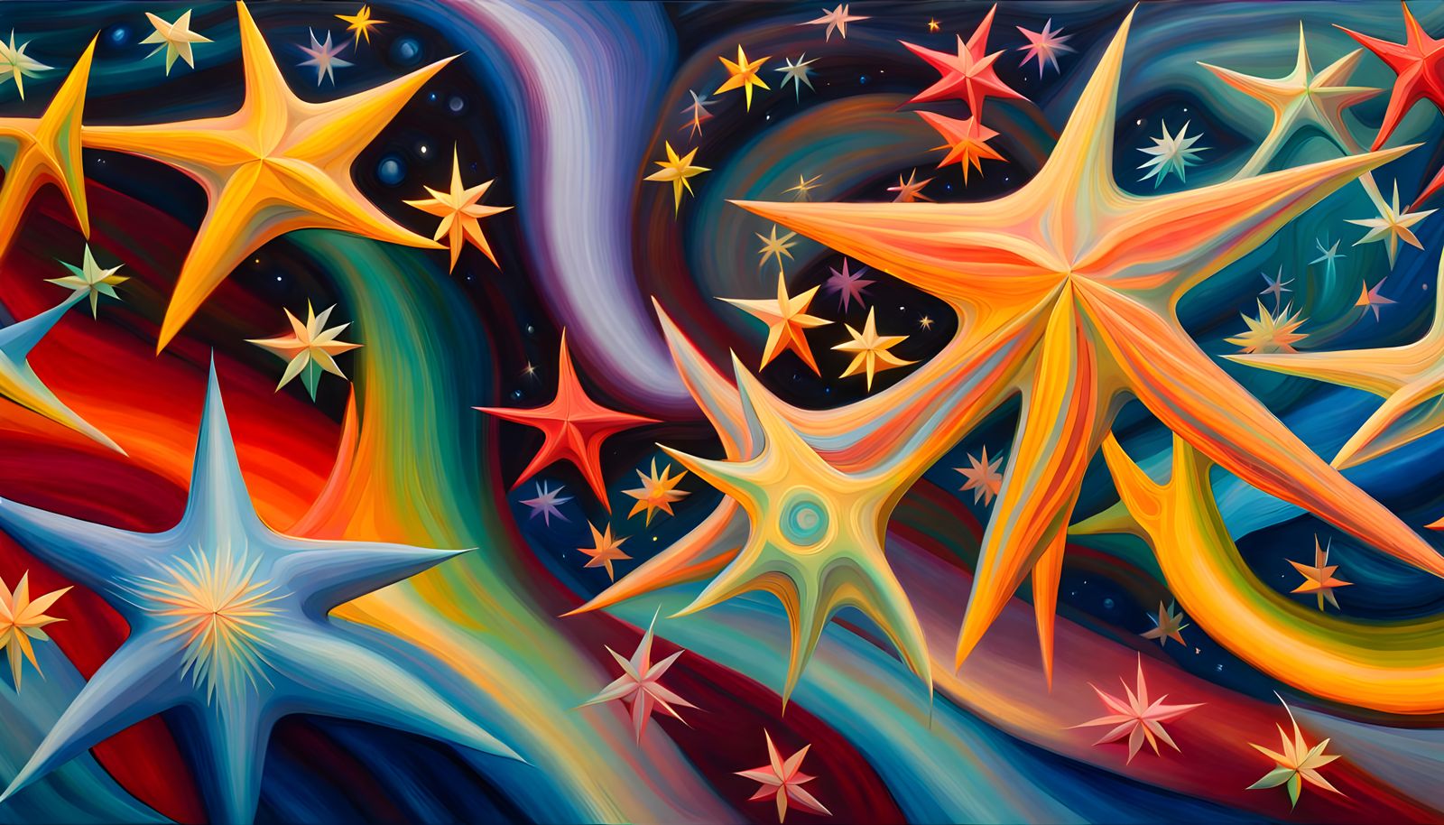Iridescent Stars Dance in Aboriginal Impasto Painting