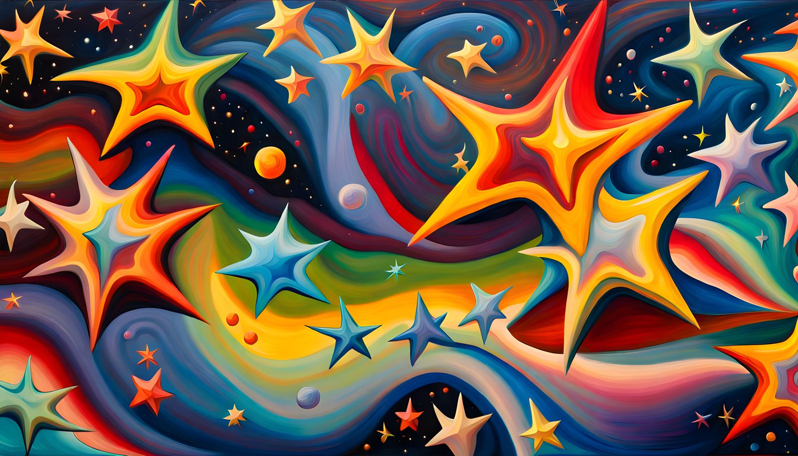 Iridescent Stars Form Cosmic Figures in Impasto Painting