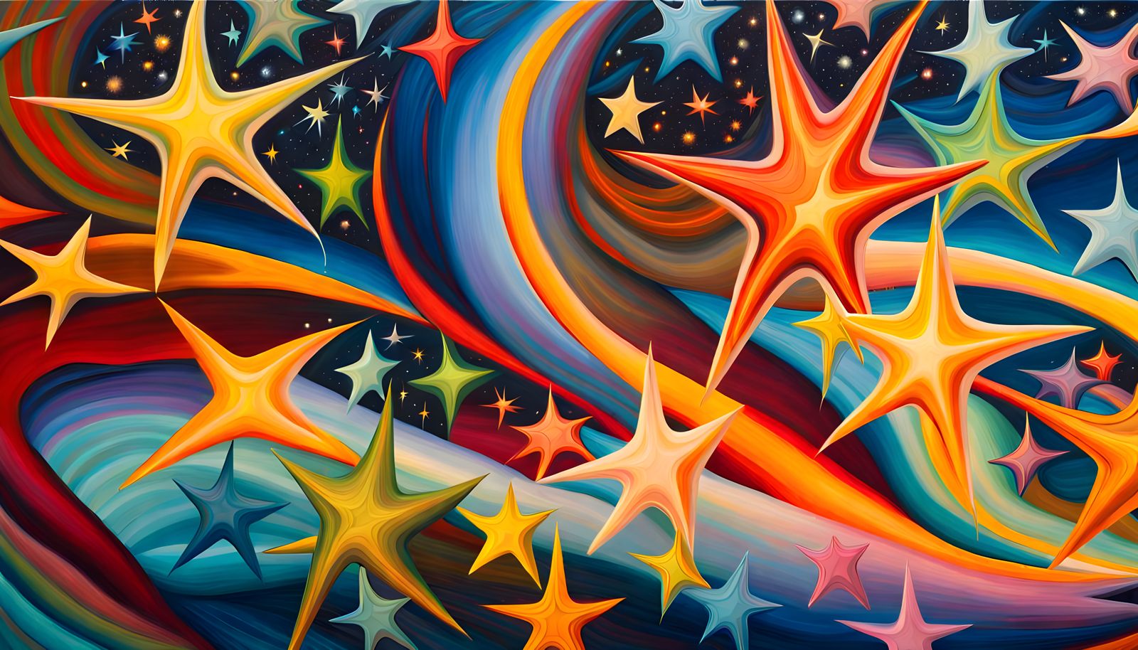 Iridescent Star Cluster as Impasto Oil Painting